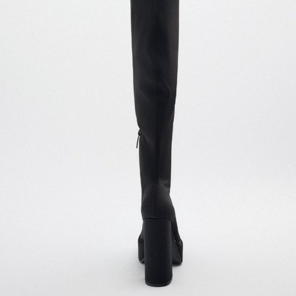 ZARA FABRIC OVER THE KNEE TALL PLATFORM BOOTS (NEVER WORN) - Picture 4 of 7